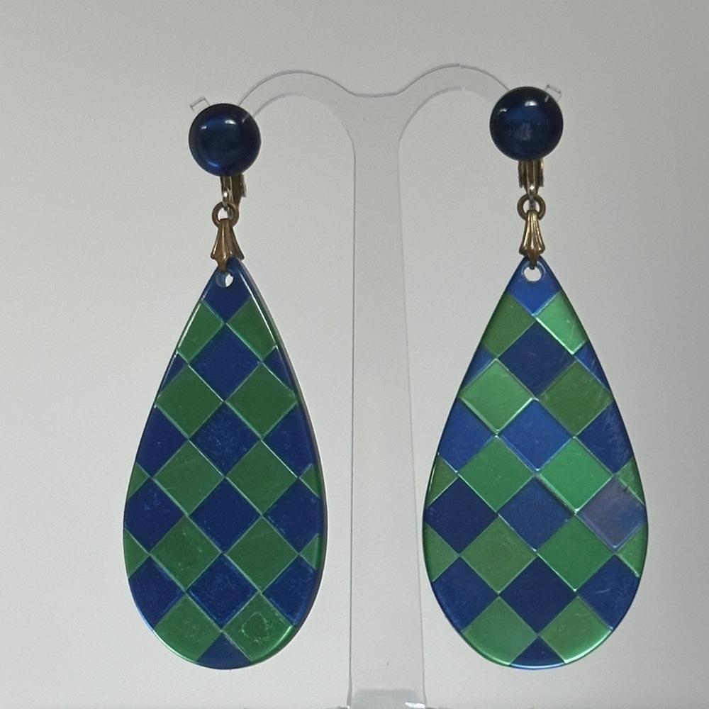 france made Green Checkered Earrings
